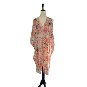 American Rag et Cie Flowy Geranium Print Cold Shoulder Long Length Kimono